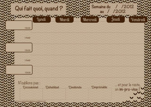 Semainier scolaire à imprimer